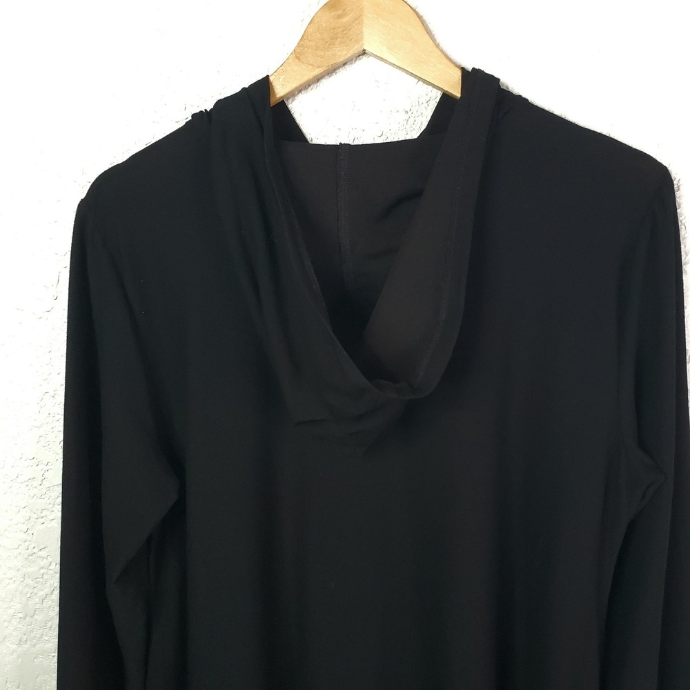 Eileen Fisher Jacket Womens Medium Black Hooded Zip Front Cardigan Hanky Hem - Picture 9 of 16